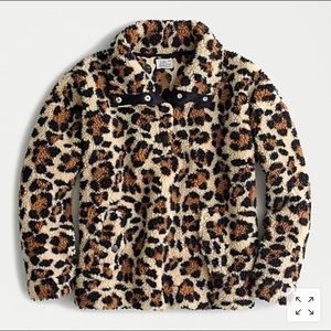 J.Crew Snap-Collar Sherpa Sweatshirt in Leopard